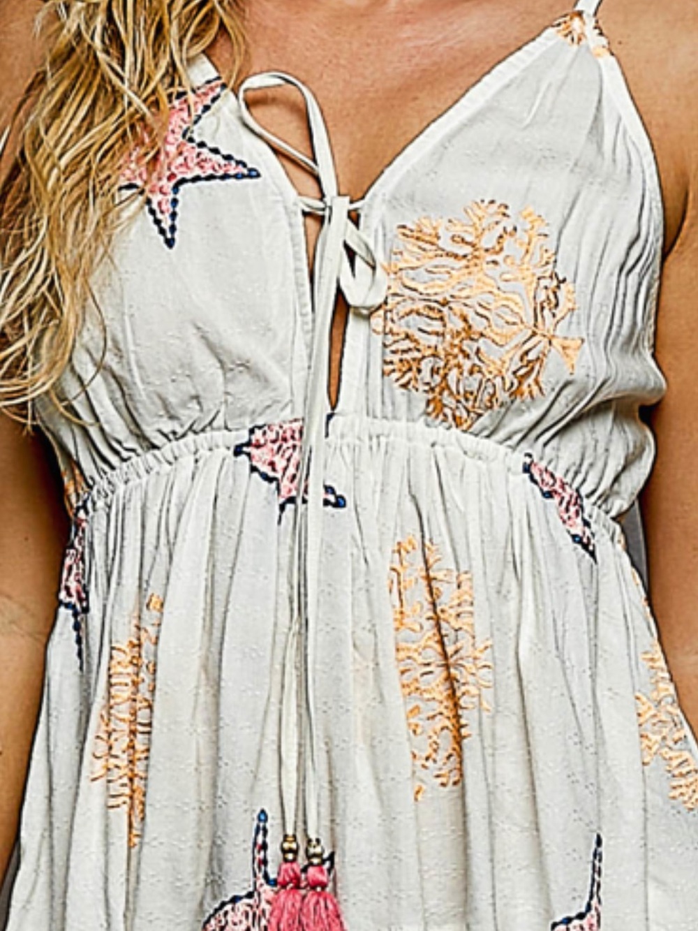 POL Cream Beach Camisole with Coral and Navy Starfish Motifs
